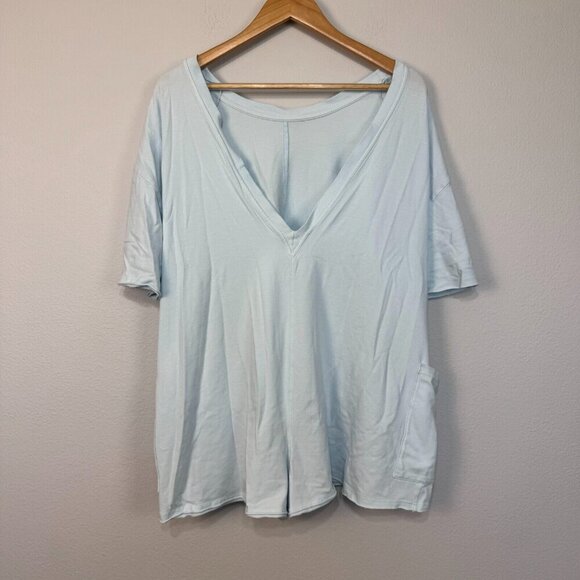 Free People Hot Shot Women's Tee Romper Relaxed Fit Short Sleeve Light Blue Sz S - Picture 2 of 11
